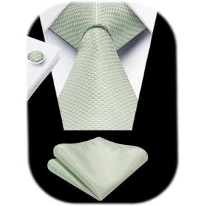 imageHISDERN Ties for Men Stripe Plaid Tie Classic Necktie Pocket Square Cufflinks Set for Formal Wedding Business PartySage Green