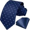imageHISDERN Polka Dot Ties for Men Classic Silk Ties and Pocket Square Formal Business Necktie Handkerchief Wedding PartyBnavy Blue  White 1