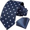 imageHISDERN Polka Dot Ties for Men Classic Silk Ties and Pocket Square Formal Business Necktie Handkerchief Wedding PartyCnavy Blue  White
