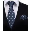imageHISDERN Polka Dot Ties for Men Classic Silk Ties and Pocket Square Formal Business Necktie Handkerchief Wedding PartyCnavy Blue  White