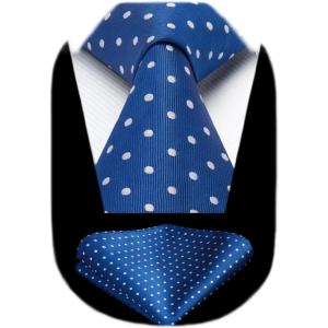 imageHISDERN Polka Dot Ties for Men Classic Silk Ties and Pocket Square Formal Business Necktie Handkerchief Wedding PartyAblue  White