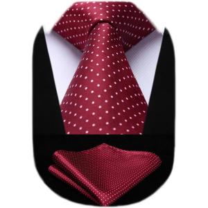 imageHISDERN Polka Dot Ties for Men Classic Silk Ties and Pocket Square Formal Business Necktie Handkerchief Wedding PartyAburgundy  White 1
