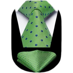 imageHISDERN Polka Dot Ties for Men Classic Silk Ties and Pocket Square Formal Business Necktie Handkerchief Wedding PartyAlawn Green  Blue 1