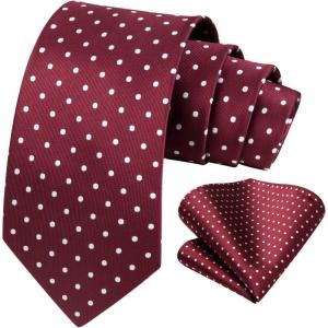 imageHISDERN Polka Dot Ties for Men Classic Silk Ties and Pocket Square Formal Business Necktie Handkerchief Wedding PartyAmaroon  White 1