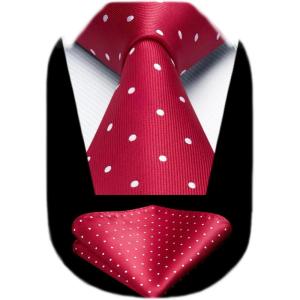 imageHISDERN Polka Dot Ties for Men Classic Silk Ties and Pocket Square Formal Business Necktie Handkerchief Wedding PartyAred  White