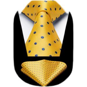 imageHISDERN Polka Dot Ties for Men Classic Silk Ties and Pocket Square Formal Business Necktie Handkerchief Wedding PartyAyellow  Blue