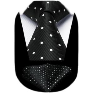 imageHISDERN Polka Dot Ties for Men Classic Silk Ties and Pocket Square Formal Business Necktie Handkerchief Wedding PartyBblack  White 2