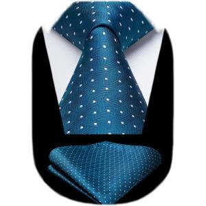 imageHISDERN Polka Dot Ties for Men Classic Silk Ties and Pocket Square Formal Business Necktie Handkerchief Wedding PartyBblue