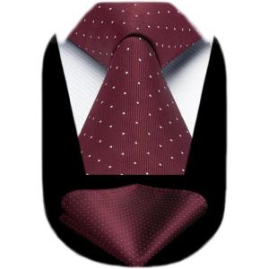 imageHISDERN Polka Dot Ties for Men Classic Silk Ties and Pocket Square Formal Business Necktie Handkerchief Wedding PartyBburgundy  White 2