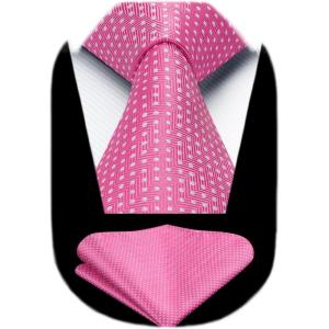 imageHISDERN Polka Dot Ties for Men Classic Silk Ties and Pocket Square Formal Business Necktie Handkerchief Wedding PartyBpink  White