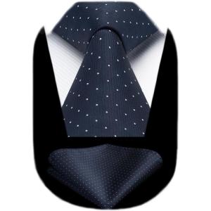 imageHISDERN Polka Dot Ties for Men Classic Silk Ties and Pocket Square Formal Business Necktie Handkerchief Wedding PartyBslate Blue  White