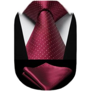 imageHISDERN Polka Dot Ties for Men Classic Silk Ties and Pocket Square Formal Business Necktie Handkerchief Wedding PartyBurgundy  White