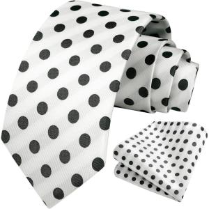 imageHISDERN Polka Dot Ties for Men Classic Silk Ties and Pocket Square Formal Business Necktie Handkerchief Wedding PartyCwhite  Black 1