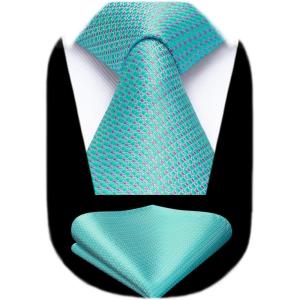 imageHISDERN Polka Dot Ties for Men Classic Silk Ties and Pocket Square Formal Business Necktie Handkerchief Wedding PartyDblue