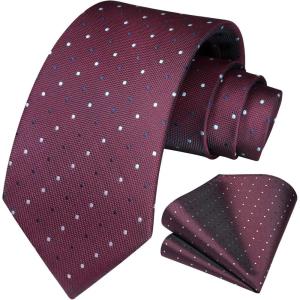 imageHISDERN Polka Dot Ties for Men Classic Silk Ties and Pocket Square Formal Business Necktie Handkerchief Wedding PartyDdark Purple