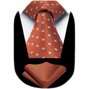 imageHISDERN Polka Dot Ties for Men Classic Silk Ties and Pocket Square Formal Business Necktie Handkerchief Wedding PartyDorange