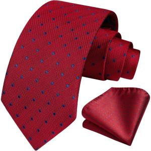 imageHISDERN Polka Dot Ties for Men Classic Silk Ties and Pocket Square Formal Business Necktie Handkerchief Wedding PartyDred  Blue