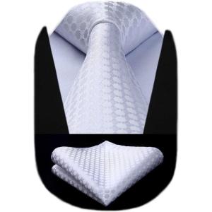 imageHISDERN Polka Dot Ties for Men Classic Silk Ties and Pocket Square Formal Business Necktie Handkerchief Wedding PartyDwhite
