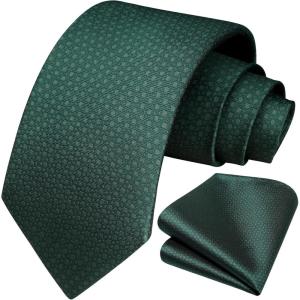 imageHISDERN Polka Dot Ties for Men Classic Silk Ties and Pocket Square Formal Business Necktie Handkerchief Wedding PartyFemerald Green