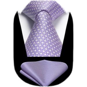 imageHISDERN Polka Dot Ties for Men Classic Silk Ties and Pocket Square Formal Business Necktie Handkerchief Wedding PartyFlavender