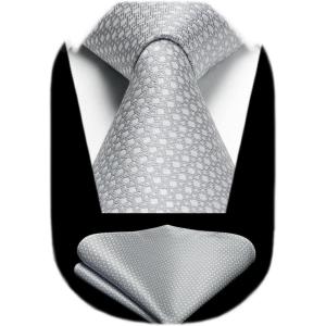 imageHISDERN Polka Dot Ties for Men Classic Silk Ties and Pocket Square Formal Business Necktie Handkerchief Wedding PartyFsilver  Grey