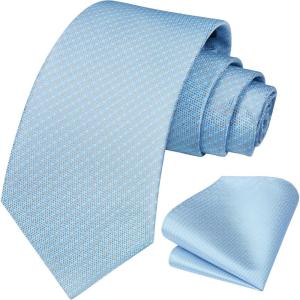 imageHISDERN Polka Dot Ties for Men Classic Silk Ties and Pocket Square Formal Business Necktie Handkerchief Wedding PartyGbaby Blue