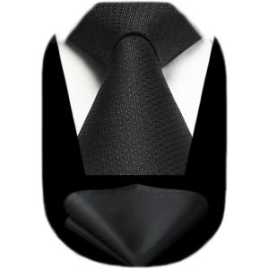 imageHISDERN Polka Dot Ties for Men Classic Silk Ties and Pocket Square Formal Business Necktie Handkerchief Wedding PartyGblack
