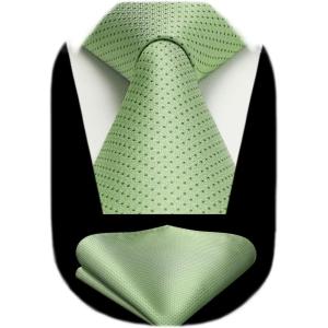 imageHISDERN Polka Dot Ties for Men Classic Silk Ties and Pocket Square Formal Business Necktie Handkerchief Wedding PartyGgreen1