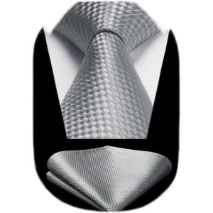 imageHISDERN Polka Dot Ties for Men Classic Silk Ties and Pocket Square Formal Business Necktie Handkerchief Wedding PartyGgrey1