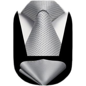imageHISDERN Polka Dot Ties for Men Classic Silk Ties and Pocket Square Formal Business Necktie Handkerchief Wedding PartyGgrey3