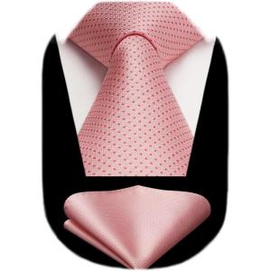 imageHISDERN Polka Dot Ties for Men Classic Silk Ties and Pocket Square Formal Business Necktie Handkerchief Wedding PartyGpink1