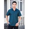 imageHISDERN Mens Short Sleeve Dress Shirts Solid Wrinkle Free Formal Summer Shirt Business Casual Stretch Button Down ShirtsBteal