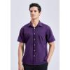 imageHISDERN Mens Short Sleeve Dress Shirts Solid Wrinkle Free Formal Summer Shirt Business Casual Stretch Button Down ShirtsPpurple