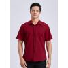 imageHISDERN Mens Short Sleeve Dress Shirts Solid Wrinkle Free Formal Summer Shirt Business Casual Stretch Button Down ShirtsRburgundy