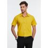 imageHISDERN Mens Short Sleeve Dress Shirts Solid Wrinkle Free Formal Summer Shirt Business Casual Stretch Button Down ShirtsYellow