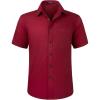 imageHISDERN Mens Short Sleeve Dress Shirts Solid Wrinkle Free Formal Summer Shirt Business Casual Stretch Button Down ShirtsRburgundy
