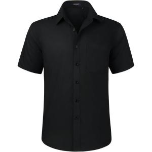 imageHISDERN Mens Short Sleeve Dress Shirts Solid Wrinkle Free Formal Summer Shirt Business Casual Stretch Button Down Shirts02black