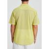 imageHISDERN Mens Summer Beach Shirts Casual See Through Sheer Lace Shirt Short Sleeve Button Down Mesh Shirt for MenYellow