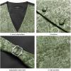 imageHISDERN Mens Vest Tie Set Paisley Floral Jacquard Necktie Pocket Square 3PCS Waistcoat for Suit or Tuxedo Wedding PartyCgreen 2