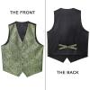 imageHISDERN Mens Vest Tie Set Paisley Floral Jacquard Necktie Pocket Square 3PCS Waistcoat for Suit or Tuxedo Wedding PartyCgreen 2