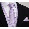 imageHISDERN Mens Vest Tie Set Paisley Floral Jacquard Necktie Pocket Square 3PCS Waistcoat for Suit or Tuxedo Wedding PartyPurple 1