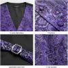 imageHISDERN Mens Vest Tie Set Paisley Floral Jacquard Necktie Pocket Square 3PCS Waistcoat for Suit or Tuxedo Wedding PartyPurple 2