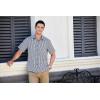 imageHISDERN Plaid Shirts for Men Short Sleeve Button Down Shirt Casual Formal Business Gingham Shirts with Pocket Regular FitBlue  White