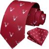 imageHISDERN Ties for Men Classic Animal Tie and Pocket Square Set Jacquard Woven Silk Neckties Handkerchief Wedding Party02deer  Burgundy