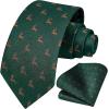 imageHISDERN Ties for Men Classic Animal Tie and Pocket Square Set Jacquard Woven Silk Neckties Handkerchief Wedding Party02deer  Dark Green