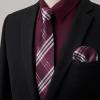 imageMens Solid Long Sleeve Dress Shirt with Matching Tie and Handkerchief Set Classic Button Down Formal Business Shirts06dark RedMaroon