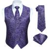 imageHISDERN Mens Vest Tie Set Paisley Floral Jacquard Necktie Pocket Square 3PCS Waistcoat for Suit or Tuxedo Wedding PartyPurple 2