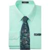 imageMens Solid Long Sleeve Dress Shirt with Matching Tie and Handkerchief Set Classic Button Down Formal Business Shirts07aqua