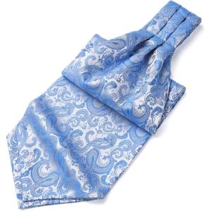 imageHISDERN Ascot Tie Mens Cravat Ties Floral Paisley Polka Dot Jacquard Self Ascots Cravat Scarf Wedding PartyAblue Floral