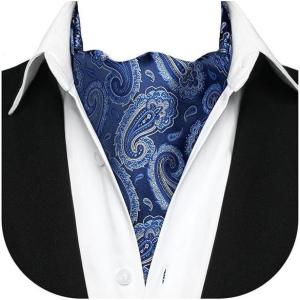 imageHISDERN Ascot Tie Mens Cravat Ties Floral Paisley Polka Dot Jacquard Self Ascots Cravat Scarf Wedding PartyAnavy Blue  Paisley